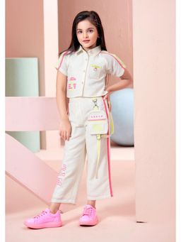 Lagorii - Off-White Top With Neon Stripe Pant