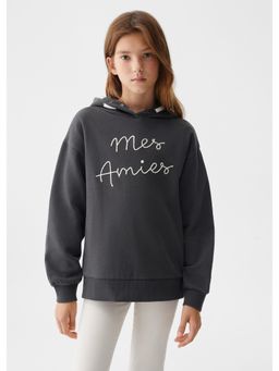 Alan Jones - Cotton Typographic Print Drop Shoulder Hoodie - Charcoal