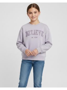 Alan Jones - Cotton Printed Drop Shoulder Crew Neck Sweatshirt - Purple