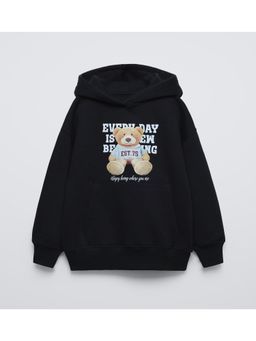 Alan Jones - Cotton Graphic Printed Oversized Hoodie - Black