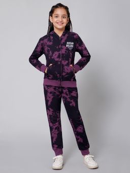 Alan Jones - Cotton All Over Print Hooded Front Zipper Top And Joggers - Purple