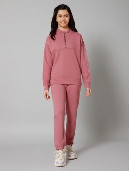 Alan Jones - Cotton Solid Half Zipper Top And Joggers - Dust Pink