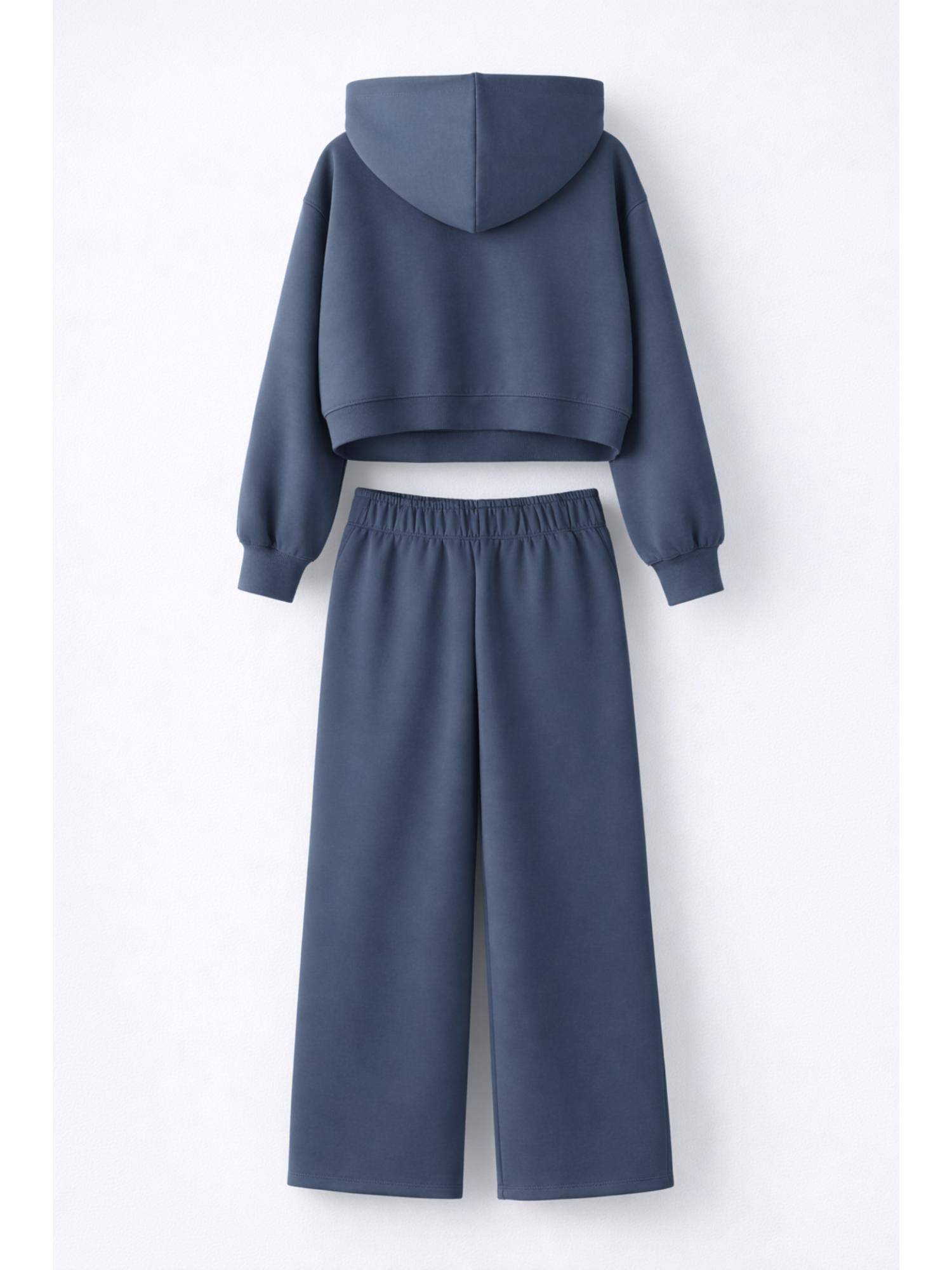 Alan Jones Cotton Solid Front Zipper Hoodie And Wide Leg Trackpant - Blue thumbnail 3