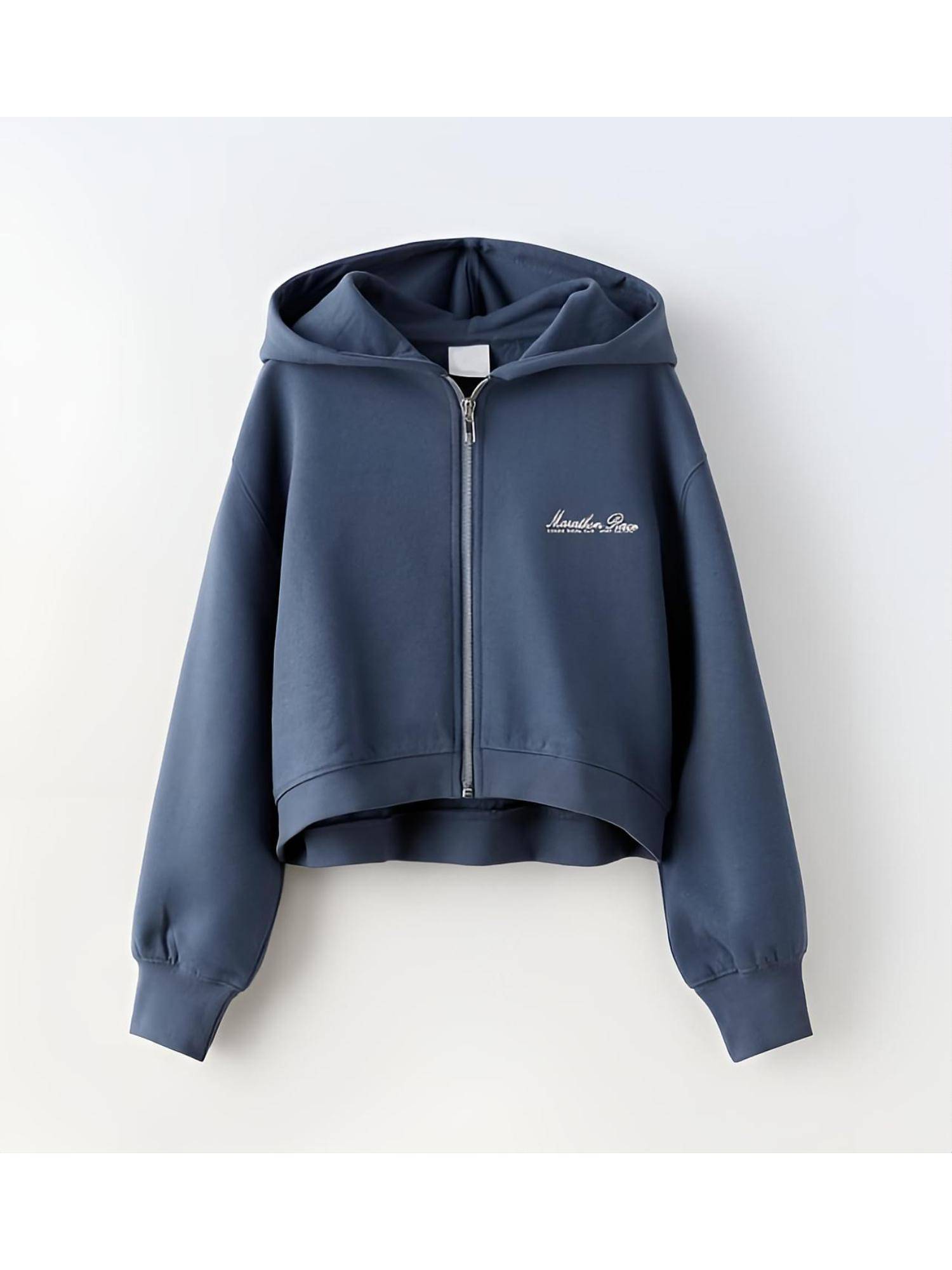 Alan Jones Cotton Solid Front Zipper Hoodie And Wide Leg Trackpant - Blue thumbnail 4