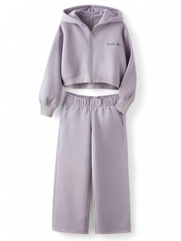 Alan Jones - Cotton Solid Front Zipper Hoodie And Wide Leg Trackpant - Mauve