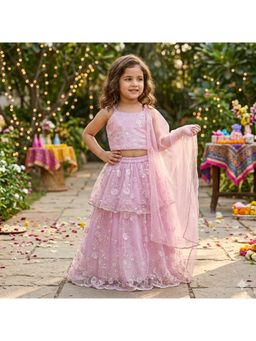 The Magic Wand - Floral Sequined Embroidered Choli And Lehenga With Dupatta - Pink