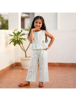 The Magic Wand - Sleeveless Stripes Ruffle Top And Pant - Mint Green