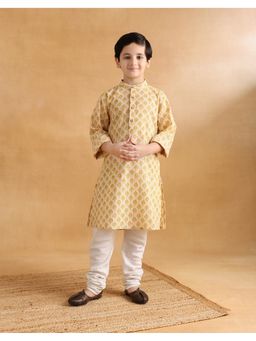 Fabindia - Yellow Cotton Hand Block Printed Long Kurta