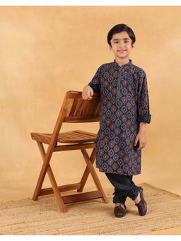 Fabindia - Navy Blue Cotton Ajrakh Printed Long Kurta