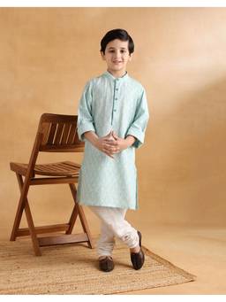 Fabindia - Blue Cotton Blend Hand Block Printed Long Kurta