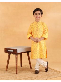 Fabindia - Yellow Viscose Blend Printed Long Kurta