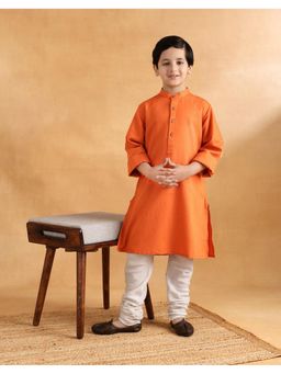 Fabindia - Orange Viscose Blend Dobby Long Kurta
