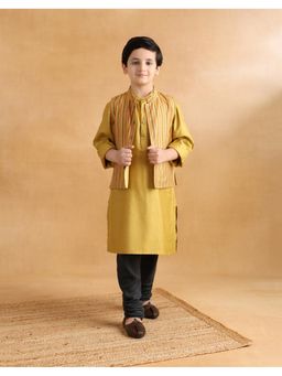 Fabindia - Mustard Viscose Blend Kurta with Nehru Jacket