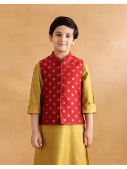 Fabindia - Red Cotton Silk Blend Nehru Jacket