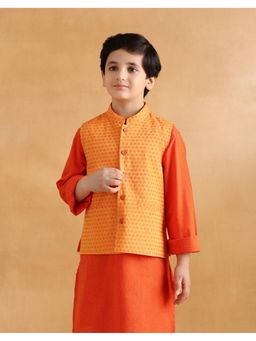 Fabindia - Yellow Cotton Dobby Nehru Jacket
