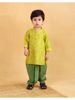 Fabindia - Green Viscose Blend Printed Kurta with Dhoti