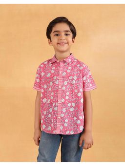 Fabindia - Pink Cotton Hand Block Printed Shirt