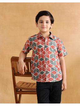 Fabindia - Red Cotton Hand Block Printed Shirt
