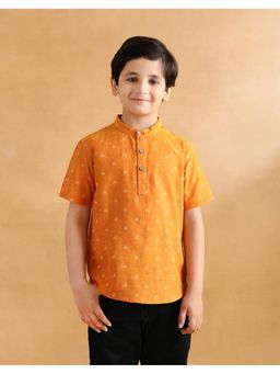 Fabindia - Yellow Cotton Dobby Short Kurta