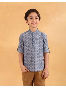 Fabindia - Blue Cotton Hand Block Printed Short Kurta