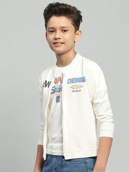 Monte Carlo - Off White Boys Regular Fit Full Sleeve T-Shirt with Jacket