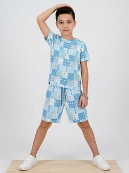 Monte Carlo - Blue Boys Regular Fit Half Sleeve T-Shirt with Shorts