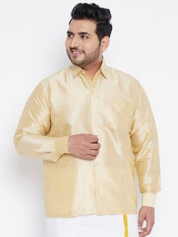 Vastramay - Men Gold Silk Blend Ethnic Shirt