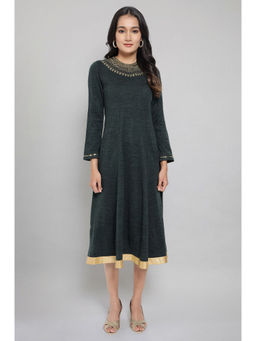 Aurelia - Dark Green Acrylic Dress With Embroidery