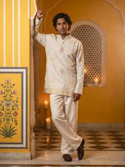 Jompers - White Embroidered Cotton Blend Kurta and Pyjama