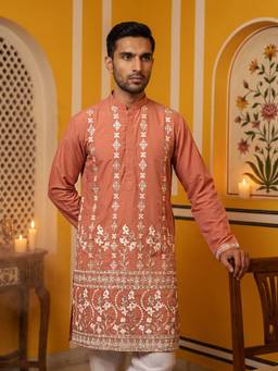 Jompers - Peach Embroidered Cotton Blend Kurta and Pyjama