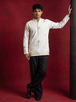 Jompers - White Embroidered Cotton Blend Kurta and Pyjama