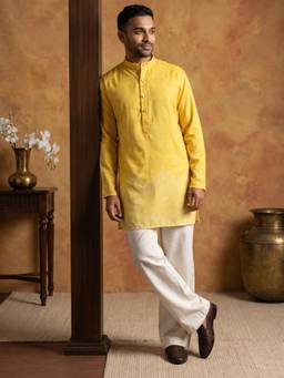 Jompers - Yellow Printed Cotton Blend Kurta and Pyjama