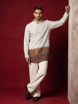 Jompers - White Printed Cotton Blend Kurta and Pyjama