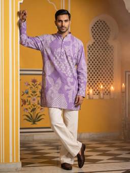 Jompers - Purple Printed Cotton Blend Kurta and Pyjama