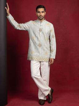 Jompers - White Embroidered Cotton Blend Kurta and Pyjama