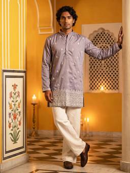Jompers - Purple Embroidered Cotton Blend Kurta and Pyjama