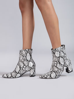 Twenty Dresses by Nykaa Fashion - Grey Animal Print Self Textured Block Boots