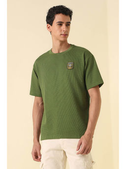 Allen Solly - Men Olive Textured Crew Neck T-Shirt