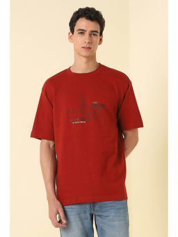 Allen Solly - Men Red Graphic Print Crew Neck T-Shirt