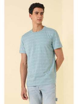 Allen Solly - Men Light Blue Stripe Crew Neck T-Shirt