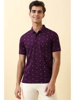 Allen Solly - Men Purple Print Collar Neck Polo T-Shirt