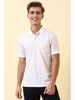 Allen Solly - Men White Print Collar Neck Polo T-Shirt