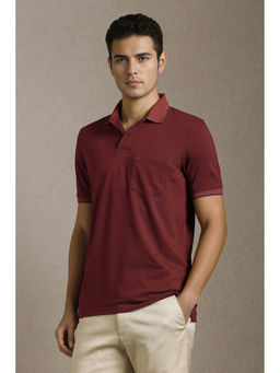 Louis Philippe - Men Maroon Solid Collar Neck Polo T-shirt
