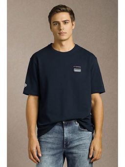 Louis Philippe - Men Navy Blue Solid Crew Neck T-shirt
