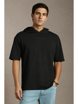 Louis Philippe - Men Black Solid Stylized Neck T-shirt