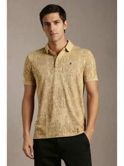 Louis Philippe - Men Beige Print Collar Neck Polo T-shirt