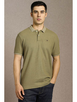 Louis Philippe - Men Olive Solid Collar Neck Polo T-shirt