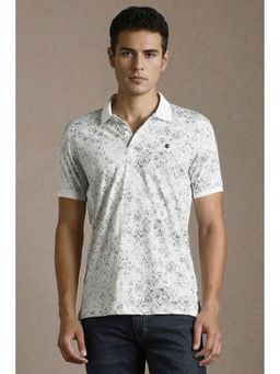 Louis Philippe - Men White Print Collar Neck Polo T-shirt