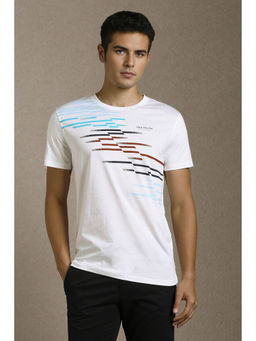 Louis Philippe - Men White Patterned Crew Neck T-shirt