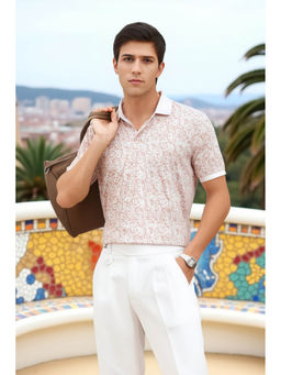 Louis Philippe - Men Pink Print Collar Neck Polo T-shirt